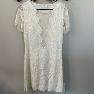 Storia White Puff Sleeve Sheath Mini Dress